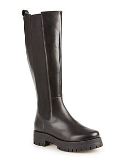 Black Leather Chunky Long Boots by Freemans