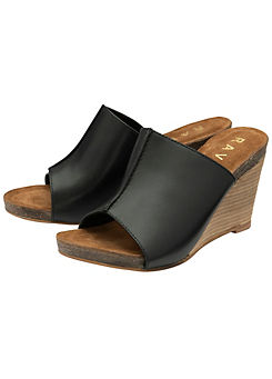 Black Leather Corby Wedges by Ravel