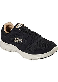 Black Leather Overlay Knit Lace-Up Trainers by Skechers