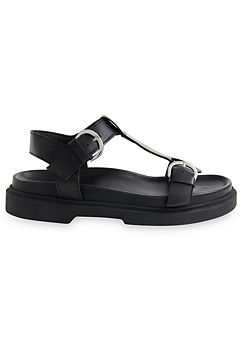 Black Leather Porto Double Buckle Sandals by Whistles