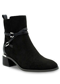 Black Micro Suede Low Block Heel Ankle Boots by Paradox London