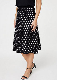 Black Multi Polka Dot A-Line Knit Skirt by Izabel London
