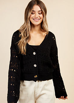 Black Open Knit Cardigan by Vogue Williams by Little Mistress