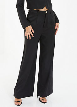 Black Palazzo Trousers with Gold Button by Quiz