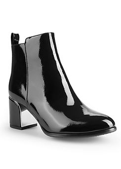 Black Patent Block Heel Ankle Boots by Freemans