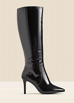 Black Patent Leather Stiletto Knee High Boots by Sosandar