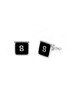 Black Personalised Initial Rounded Square Cufflinks by For You Collection