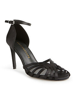 Black Satin Cut-Out Ankle Strap Heeled Sandals by Kaleidoscope