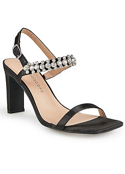 Black Satin Square Toe Jewel Sandals by Kaleidoscope