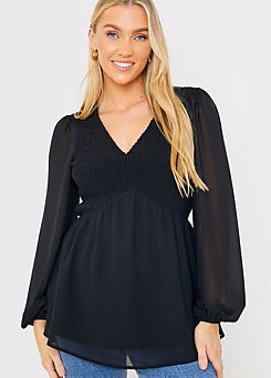 Black Shirred Bust Smock Top by In The Style x Jac Jossa