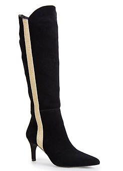 Black Suede & Gold Stripe Knee High Boots by Kaleidoscope
