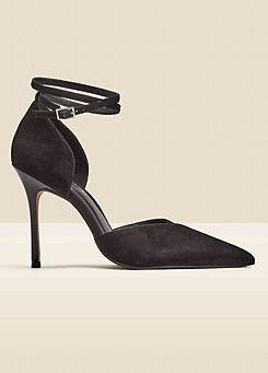 Black Suede Ankle Strap Pointed Toe Court Shoes by Sosandar