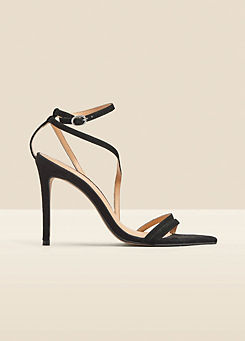 Black Suede Multi Strap Pointed Toe Stiletto Heel Sandals by Sosandar