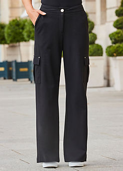 Black Super Soft Ponte Wide Leg Trousers with Pocket Detail by Sosandar