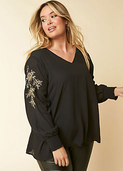 Black Top With Gold Embellished Detail by Kaleidoscope