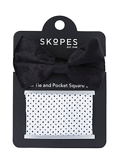 Black Velvet Bow Tie & Pocket Square Set by Skopes