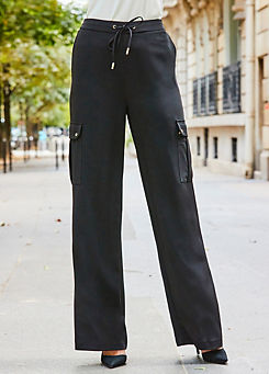 Black Wide Leg Cargo Trousers with Pocket Detail by Sosandar