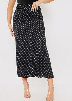 Black Woven Polka Dot Midaxi Skirt by In The Style x Jac Jossa