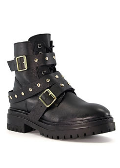 Black ’Pammie’ Studded Wrap Ankle Boots by Head Over Heels By Dune