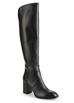 Block Heel Black Leather Long Boots by Freemans