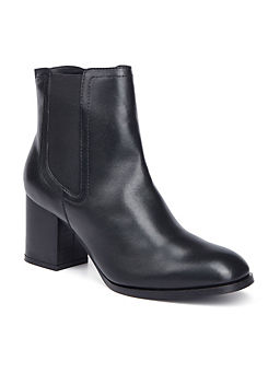Block Heeled Black Leather Ankle Boots by Freemans