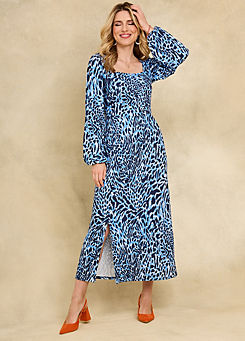 Blue Animal Print Jersey Midi Dress by Kaleidoscope