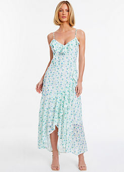 Blue Ditsy Floral Chiffon Strappy Maxi Dress with Ruffle Details by Quiz
