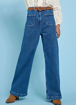 Blue Emma High Waisted Wide Leg Jeans by Feel Good