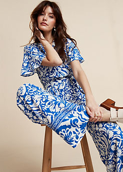 Blue Floral Print Jumpsuit by Freemans