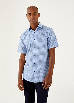 Blue Floral Short Sleeved Tailored Fit Shirt by Skopes