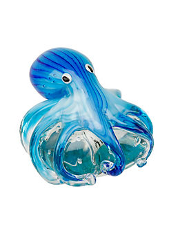 Blue Octopus on Rock Glass Figurine  by Objets D’art