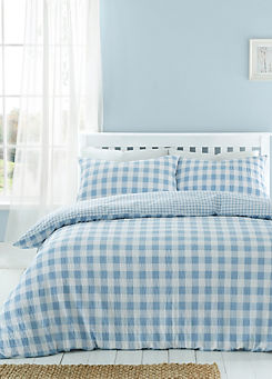 Blue Seersucker Gingham Check 180 Thread Count Duvet Cover Set by Catherine Lansfield