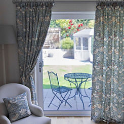 Blue Strawberry Thief Pencil Pleat Lined Curtains by William Morris