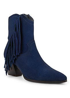 Blue Suede Fringe Western Ankle Boots by Kaleidoscope