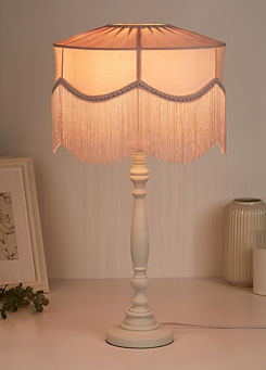Blush Fringe Cream Spindle Base Table Lamp by Freemans