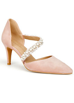 Blush Suede Asymmetric Pearl Trim Strap Court Shoes by Kaleidoscope