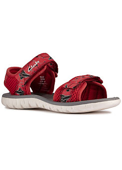 Boys Surfing Tide Kids G Wide Fitting Red Rocket Print Sandals by Clarks