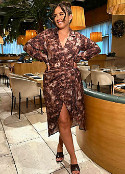 Brown Marble Print Wrap Shirt Midaxi Dress by In The Style