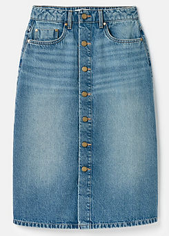 Button Front Denim Midi Skirt by Joules