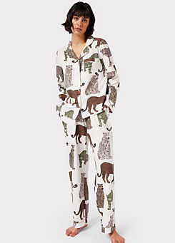 Button Up Long Printed Leopard Organic Cotton Long Pyjama Set by Chelsea Peers NYC