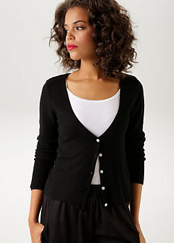 Button V-Neck Cardigan by Aniston