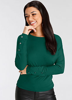 Buttoned Batwing Sleeve Top by Melrose