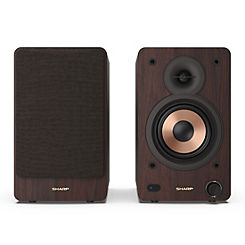 CP-SS30(BR) 2-Way Active Bookshelf Speakers with Bluetooth Audio Streaming - Brown by Sharp