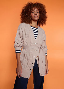 Cable Belted Oatmeal Cardigan by Freemans