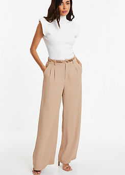 Camel Woven Trousers by Quiz