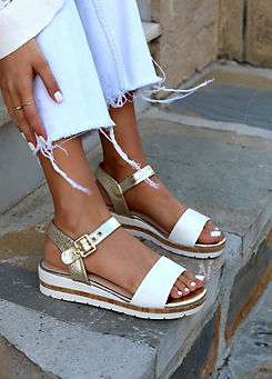 Camilla White & Gold Wedged Sandals by Linzi