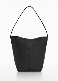 Carola Black Leather Bucket Bag by Mango