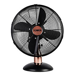 Cavaletto 12inch Metal Desk Fan with 3 Speed Settings T611000B - Black and Rose Gold by Tower