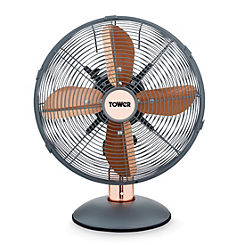 Cavaletto 12inch Metal Desk Fan with 3 Speed Settings T611000G - Grey and Rose Gold by Tower