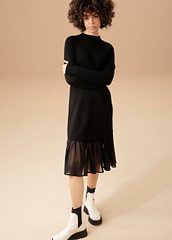 Chiffon Flounce Knitted Dress by Aniston